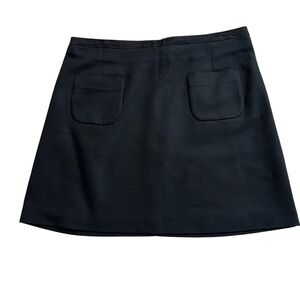 H&M Dark Academia Minimalist Womens Sz 2 Black A Line Mini Skirt Front Pockets